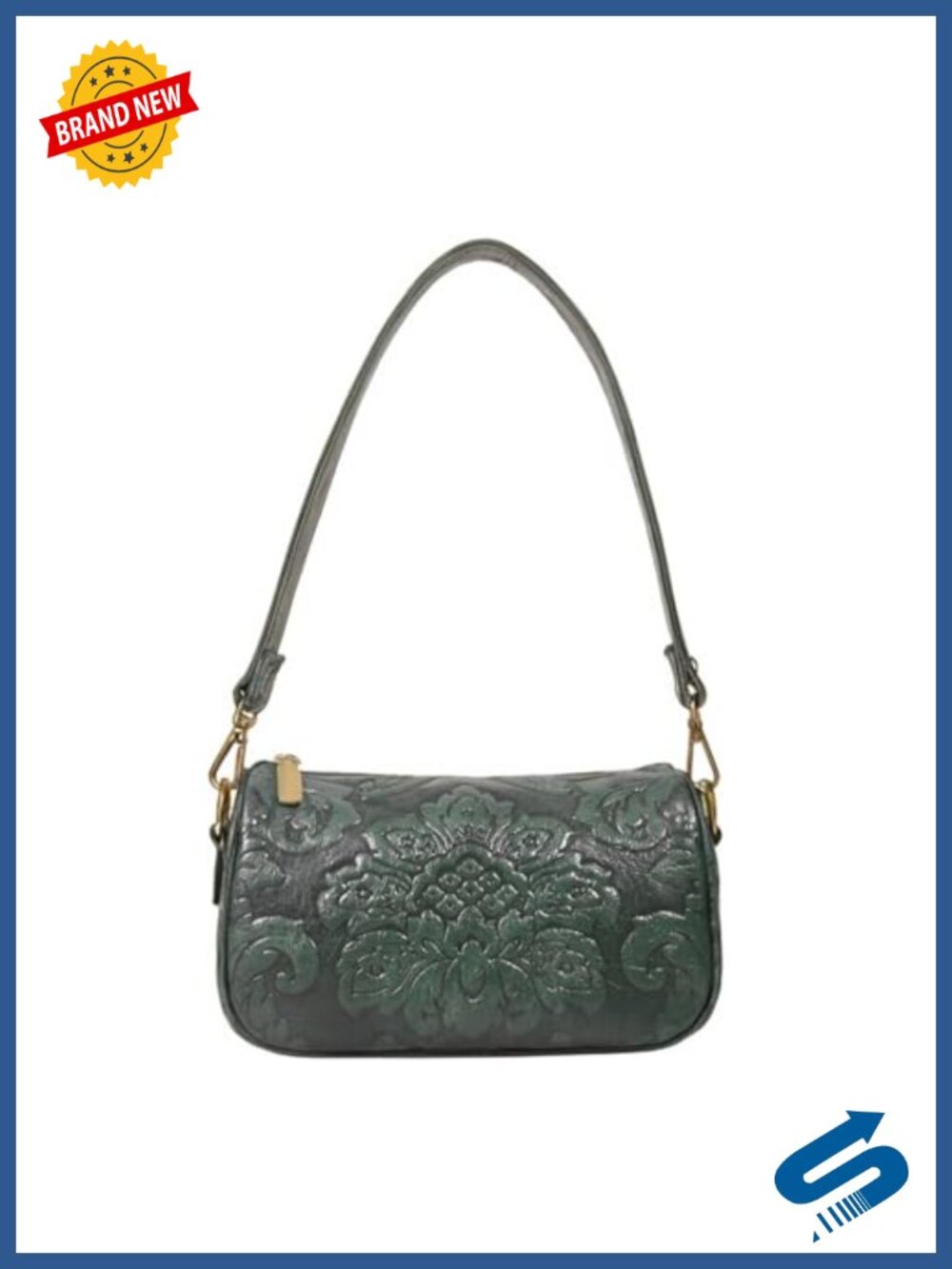 Vintage Floral Embossed Faux Leather Crossbody Handbag Adjustable Strap